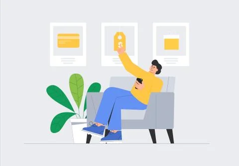 User selects best personal offer from in store - discount, gift, or cashback Stock Illustration