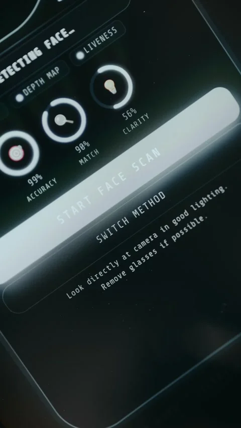 User selects the face scan initiation button Stock Footage 334405941