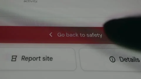 User selects Go back to safety button to exit a flagged website Stock Footage 333833484