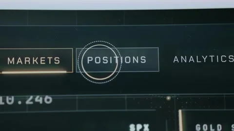 User selects the navigation option labeled POSITIONS from a financial app Stock Footage 333847954
