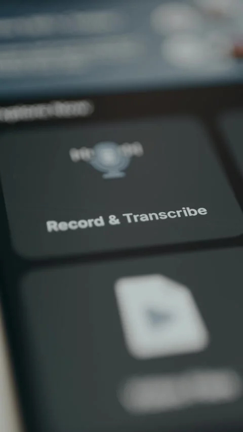 User selects the Record and Transcribe function within a user interface 스톡 동영상 329286415