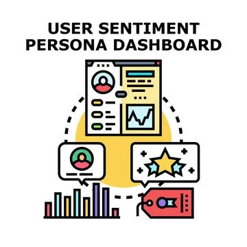User sentiment persona dashboard analyzing data Stock Illustration
