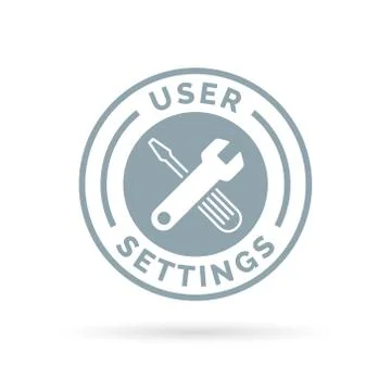 User settings badge sign with spanner configuration tools icon silhouette. Stock Illustration