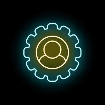 User settings gear icon neon light Stock Illustration