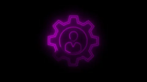 User Settings Gear Icon with Profile Symbol.Glowing pink gear combined with.. Stock Footage 340408312