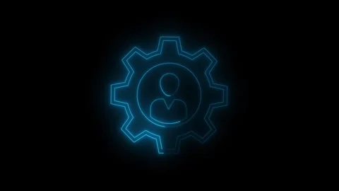 User Settings Gear Icon with Profile Symbol.Glowing blue gear combined with.. Video stock 340601312