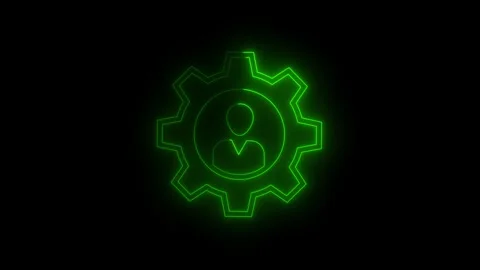 User Settings Gear Icon with Profile Symbol.Glowing green gear combined wit.. Stock Footage 341516273