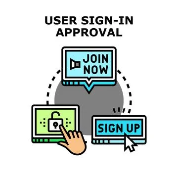 User sign in approval process for digital account creating 库存插图