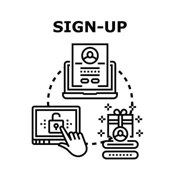 User signing up account creating secure access process Stock Illustration