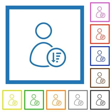 User sort descending outline flat framed icons Stock Illustration