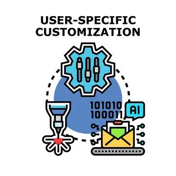 User specific customization adapting individual product manufacturing Stock Illustration