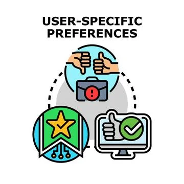User specific preferences adjusting experience and feedback Stock Illustration