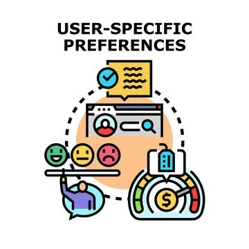 User specific preferences customer experience personalization concept Stock Illustration
