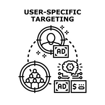 User specific targeting concept receiving personalized advertisements Stock Illustration