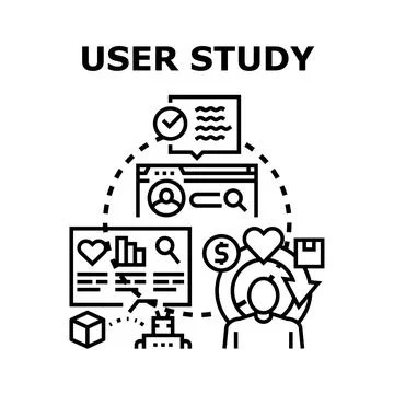 User study concept analyzing client experience data Illustrazione stock