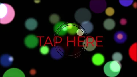 User tap starting centered red TAP HERE prompt pulsing with drifting bokeh Stock Footage 328330324