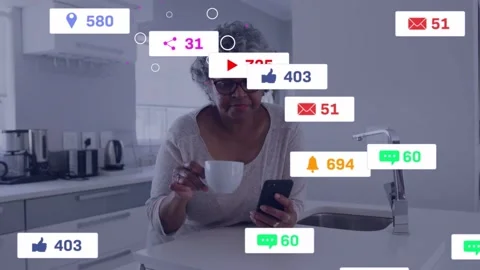 User tapping phone as alert popping, growing into alerts, settling into counts Stock Footage 333998747