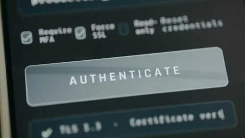 User taps the AUTHENTICATE button to confirm identity Stock Footage 332469605