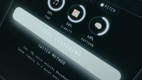 User taps the option labeled Start Listening, voice recognition for banking Stock Footage 334404138