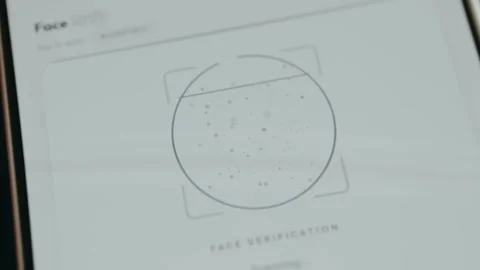 User taps the scanner to start the Face Verification, status Face Verified Video stock 332909746