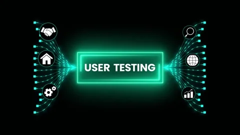 User testing with business icons network concept neon animation Stock Footage 325391794