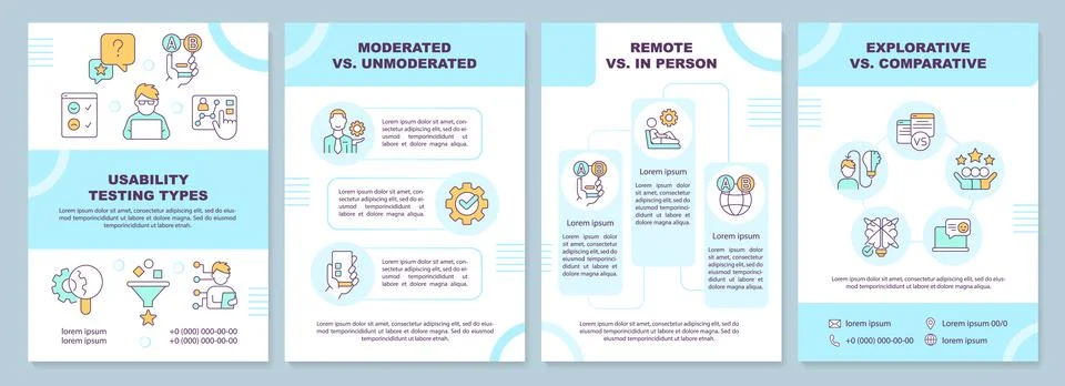 User testing types blue brochure template Illustrazione stock