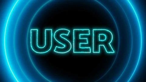 User text with neon glowing circle on a dark background. Illustrazione stock