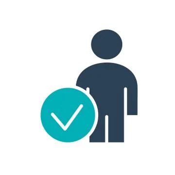 User with tick checkmark colored icon. Human verification, authentication symbol Stock Illustration