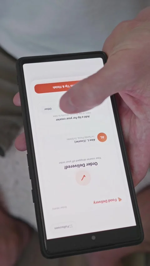 User tipping delivery driver on food delivery mobile app user interface vertical Stock Footage 341860850
