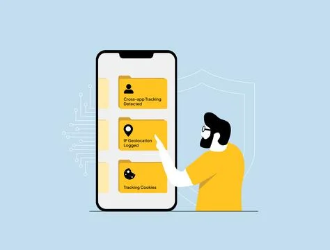 User tracking alert, cross-app tracking, IP geolocation logging. User tracking Stock Illustration