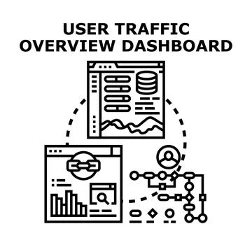 User traffic overview dashboard analyzing online data Stock Illustration