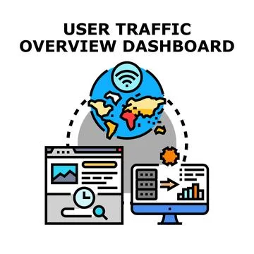User traffic overview dashboard illustrating global data analysis Stock Illustration