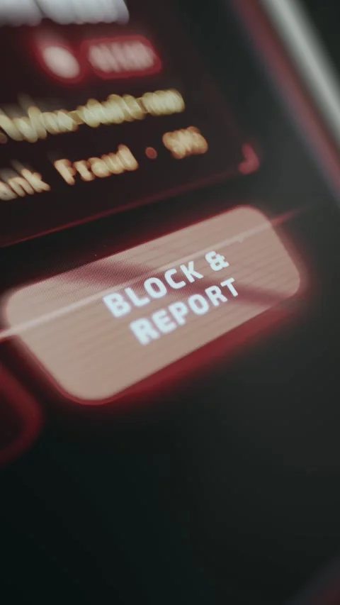 User triggers Block and Report option for fraud reporting Stock Footage 334933753