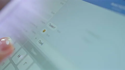 User types hello writing message to friend on social network Stock Footage 228780173