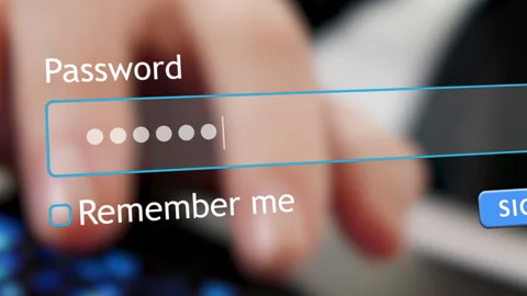 User types password in website form on computer for sign in process Video stock 334022126