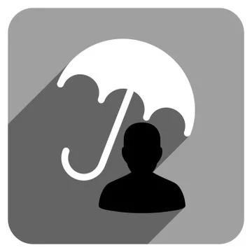 User Umbrella Protection Flat Square Icon with Long Shadow Stock Illustration