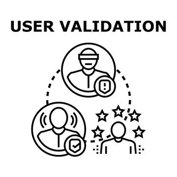 User validation process with feedback and authentication concepts Illustrazione stock