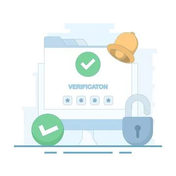 User verification concept, security system. verification check mark. 库存插图