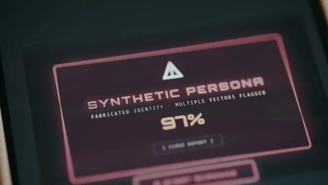 User verification screen indicating that an identity is not genuine, Synthetic Stock Footage 333374274
