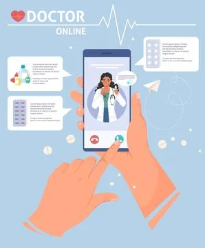 User video calling doctor using app vector Stock Illustration