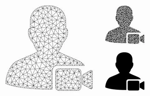 User Video Vector Mesh Network Model and Triangle Mosaic Icon Stock Illustration