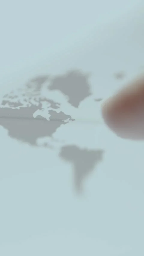 User views a modern minimalist digital representation of the world map, North Stock Footage 329750104