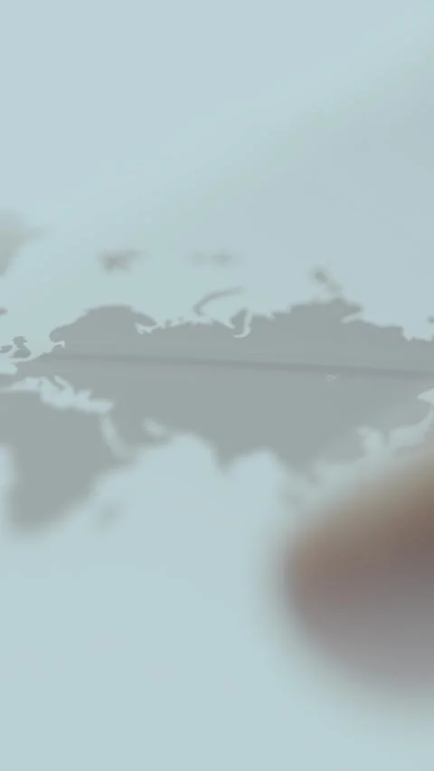 User views a modern minimalist digital representation of the world map, focus on Stock Footage 329750152