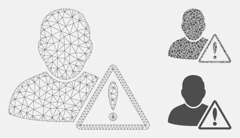 User Warning Vector Mesh Wire Frame Model and Triangle Mosaic Icon Illustrazione stock