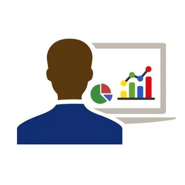 A user watching data analysis of the business, Bargraph analysis, Pie-Chart. Stock Illustration