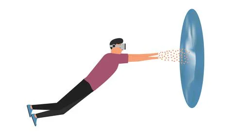 The user wearing virtual reality glasses plunges into the metaverse. Stock Illustration