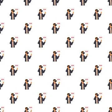 User wearing virtual reality headset digital metaverse pattern Stock Illustration