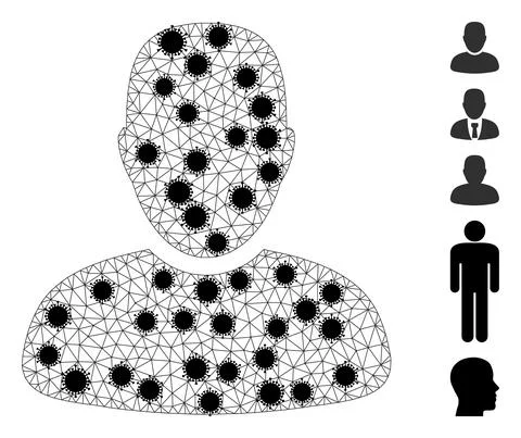 User Wireframe Mesh Pictogram with Pathogen Nodes Illustrazione stock