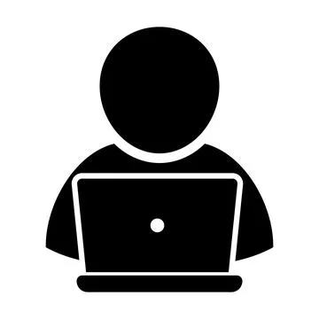 User working with computer vector icon, person with laptop icon. イラスト素材