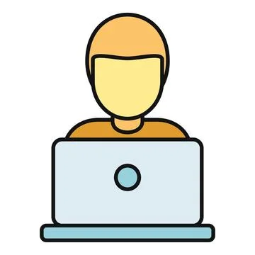 User working on laptop doing remote online work 库存插图